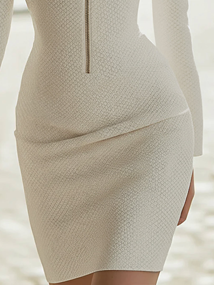 Textured Zipper Hourglass Leather Mini Dress | Elegant Women's Dress