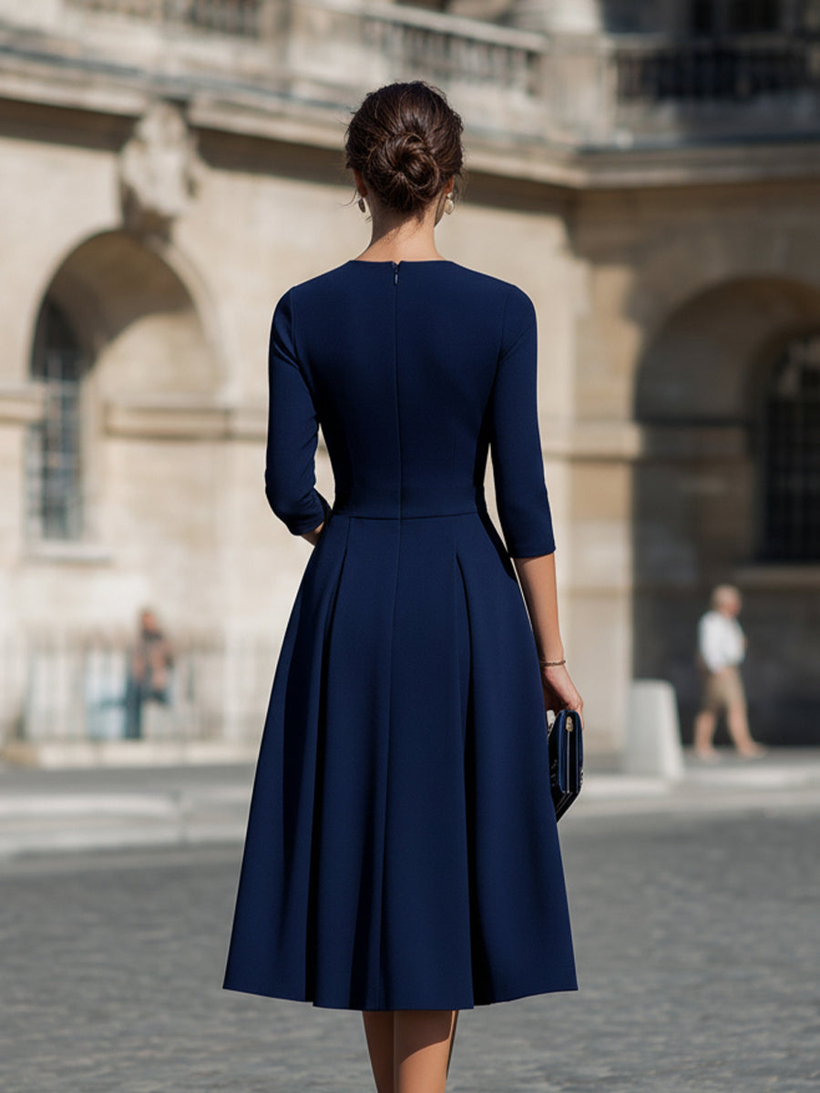 Structured Waist Button-Detail Midi Dress | Elegant Women's Dress