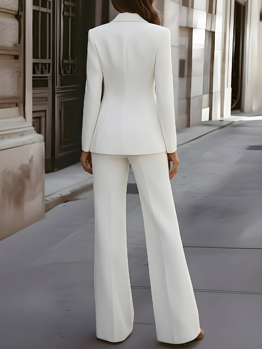 Tailored Pantsuit With Floral Lapel Detail | Elegant Women's Dress