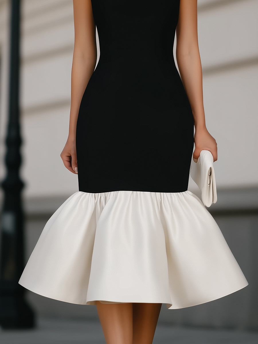 Square Neck Sleeveless Ruffle Hem Midi Dress | Elegant Women's Dress