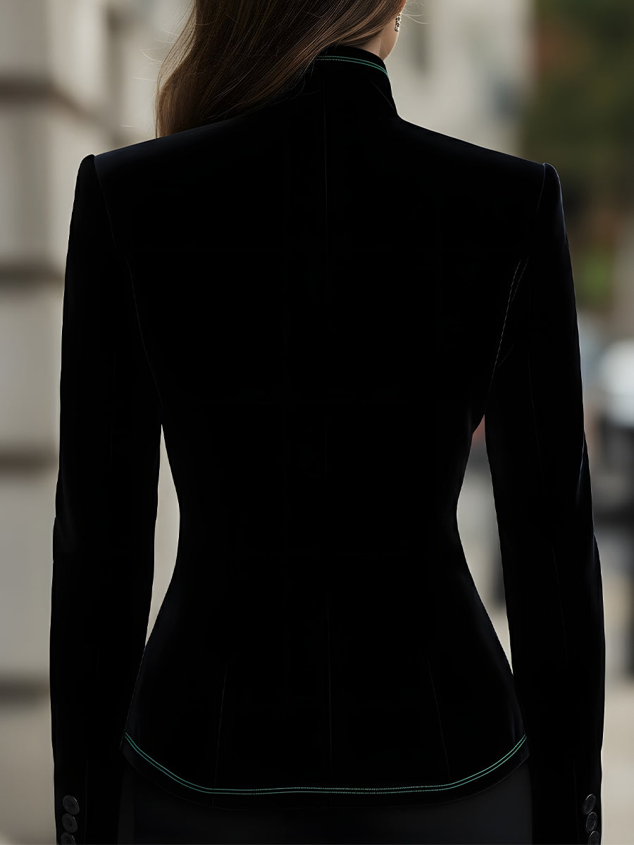 Velvet Tailored Blazer With Contrast Trim | Elegant Women's Dress