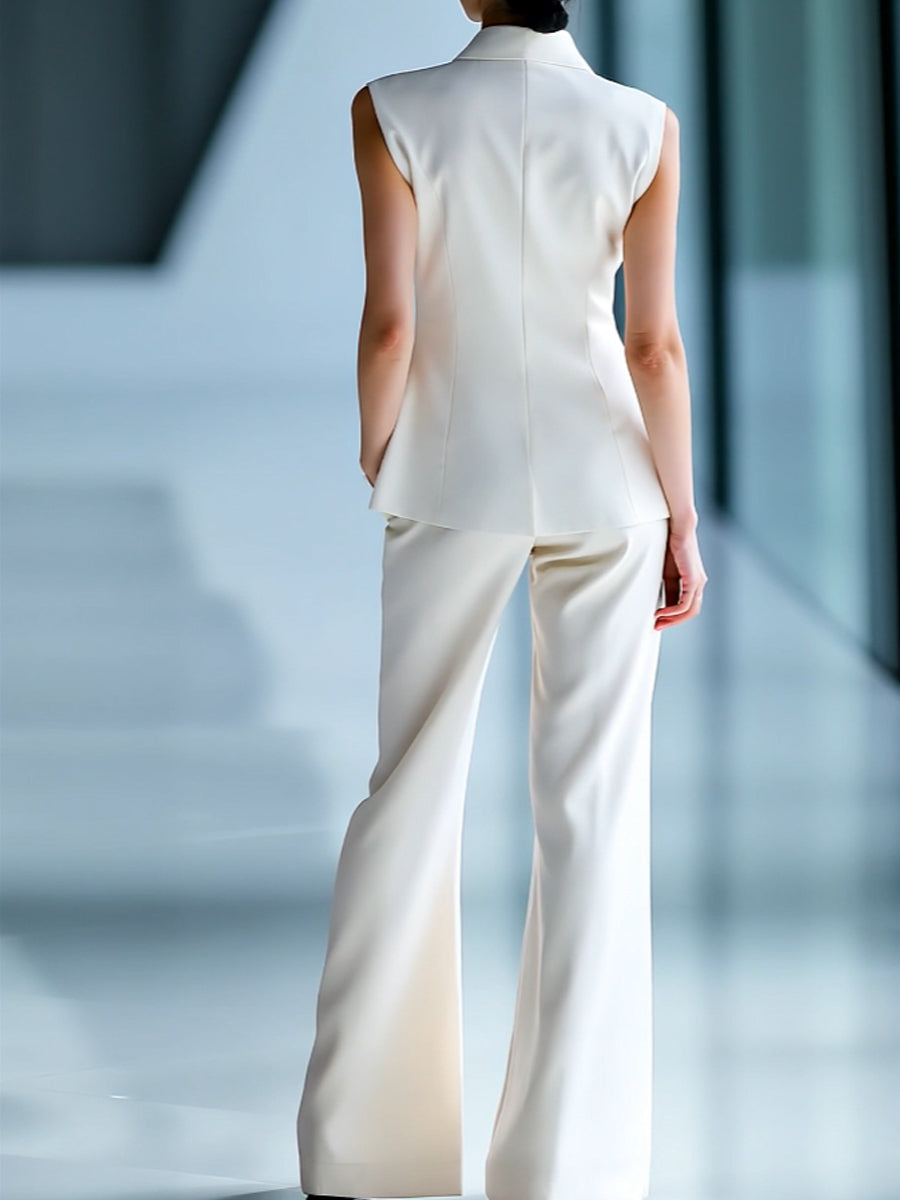 Urban Sleeveless Floral Printed Blazer and Trousers Set | Elegant Women's Dress