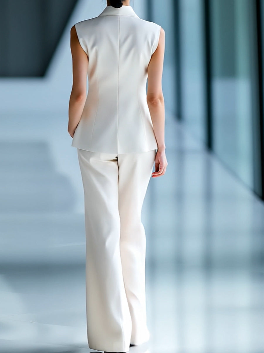 Urban Sleeveless Floral Printed Blazer and Trousers Set | Elegant Women's Dress