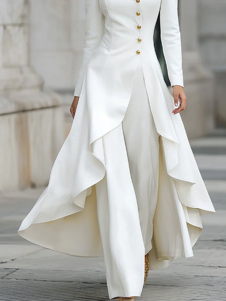 Elegant Front-buttons Long Blazer And Pants Set | Elegant Women's Dress
