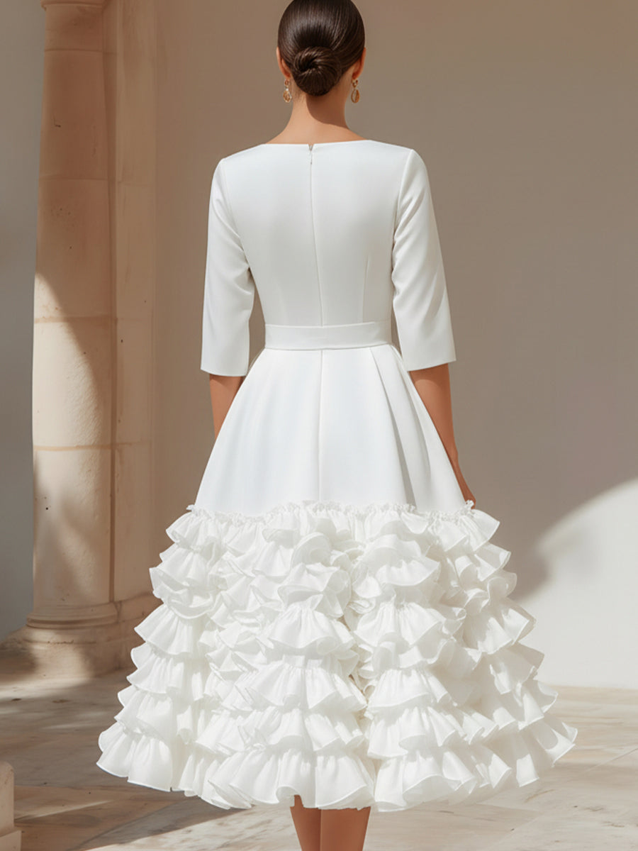 Belted Ruffled-Hem Midi Dress | Elegant Women's Dress