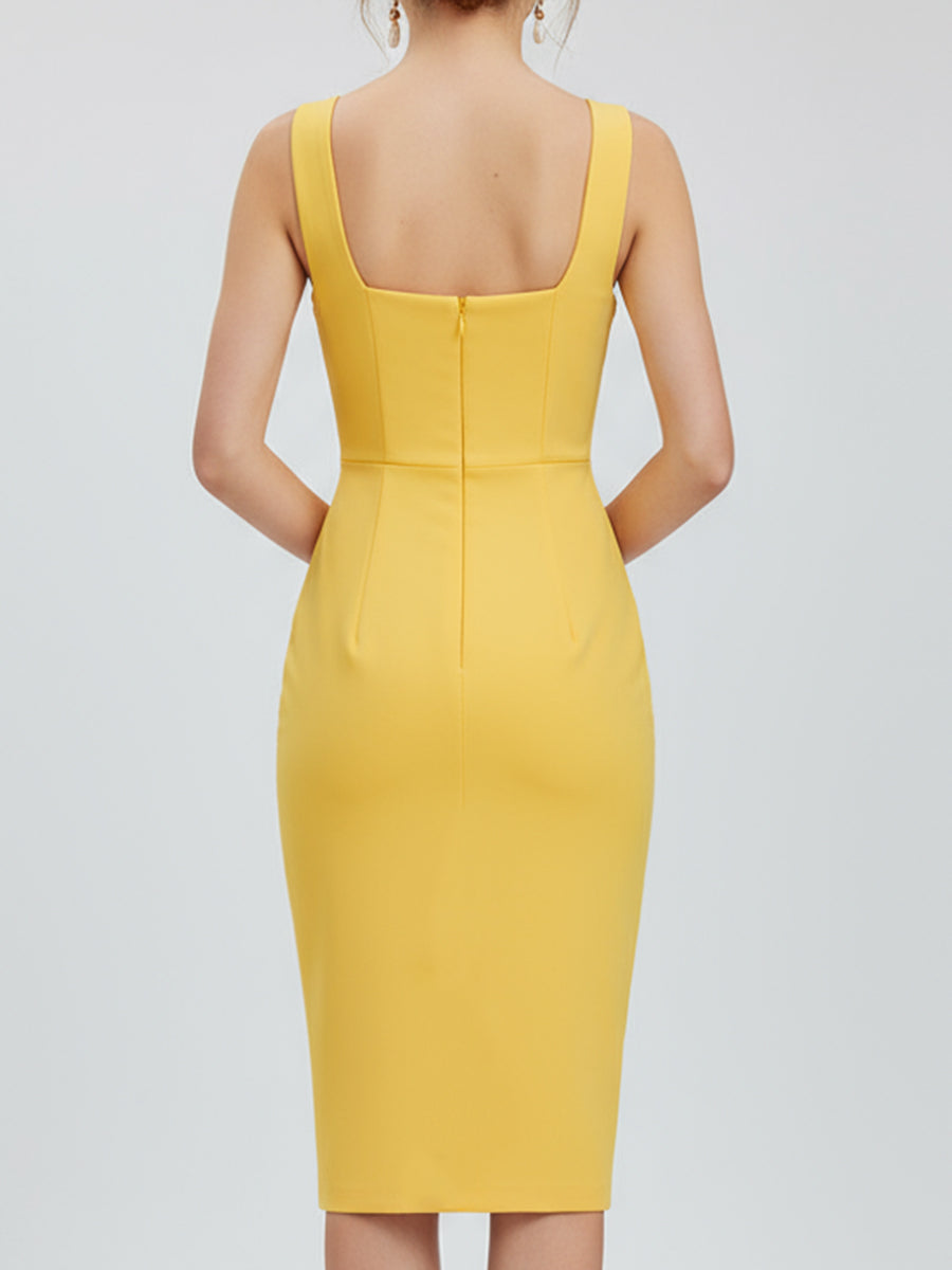 Stylish Square-Neck Bodycon Midi Dress | Elegant Women's Dress