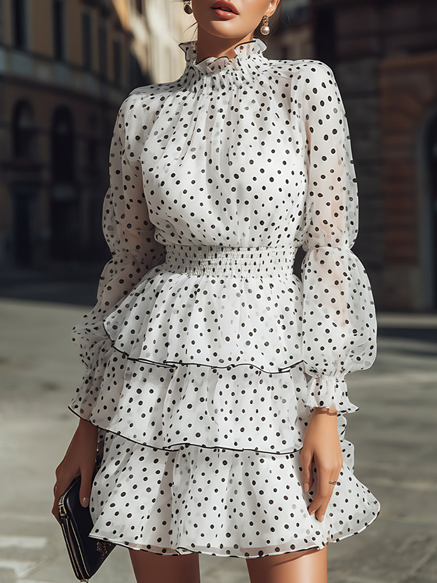 White Polka Dot Tiered Ruffle Dress | Elegant Women's Dress