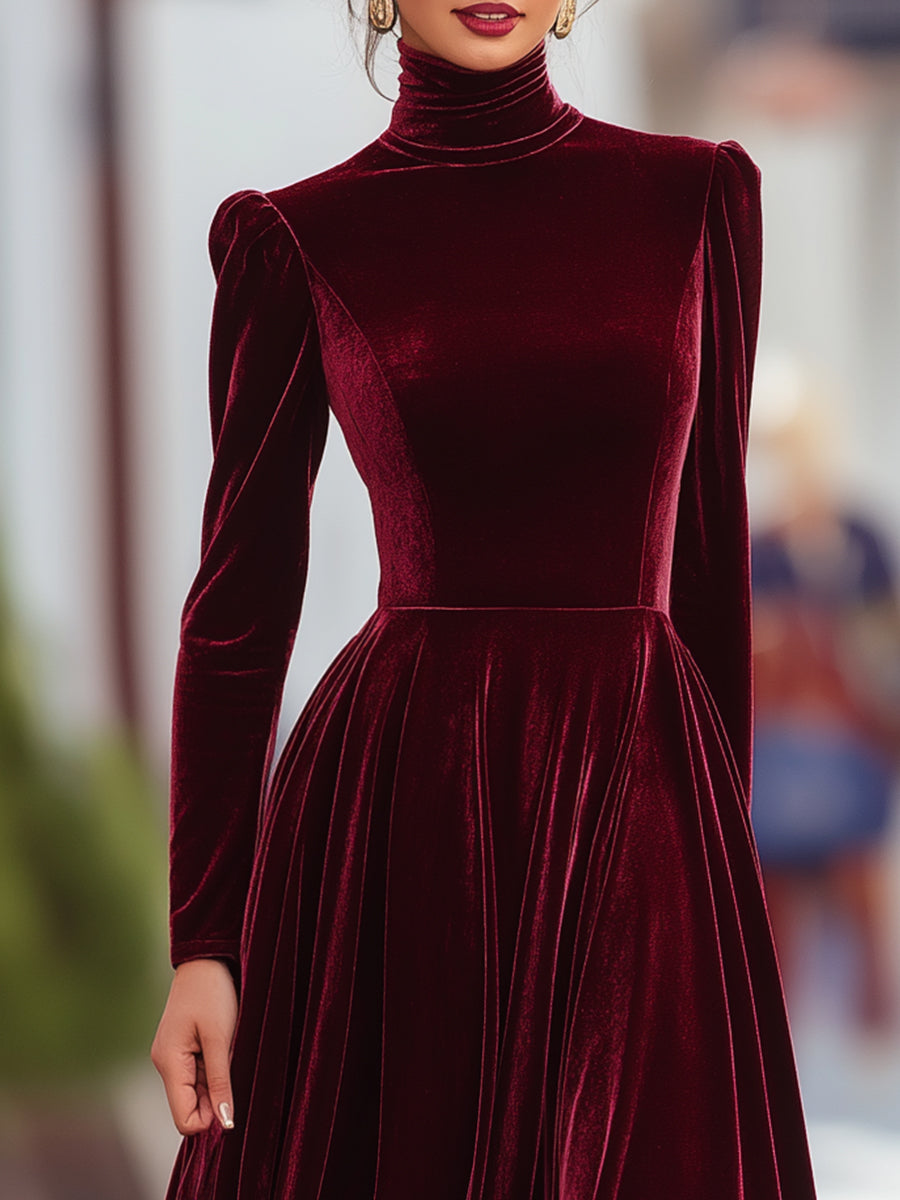 Burgundy Velvet Long-Sleeve Gown | Elegant Women's Dress