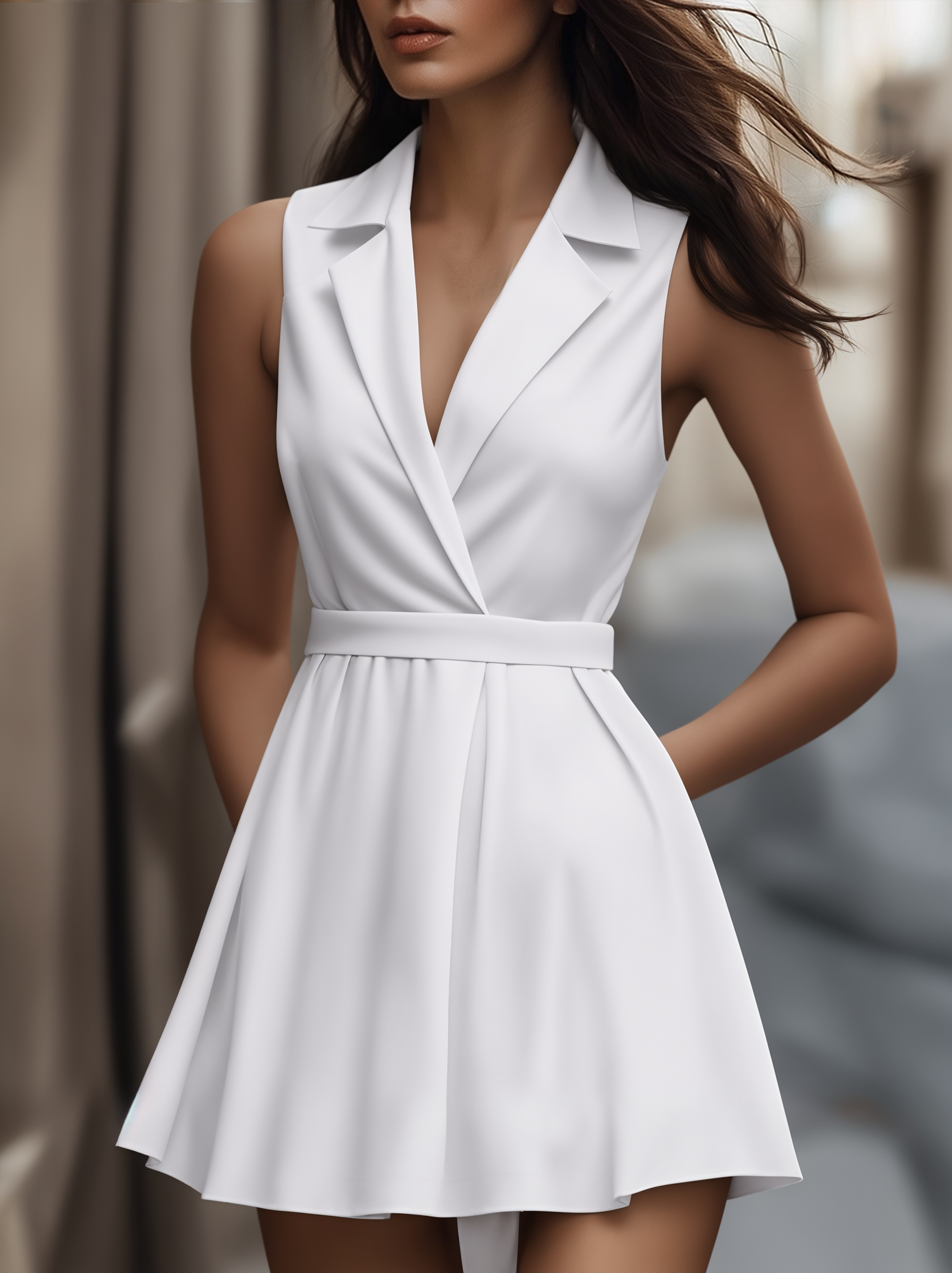 White Pleated Mini Shirt Dress | Elegant Women's Dress
