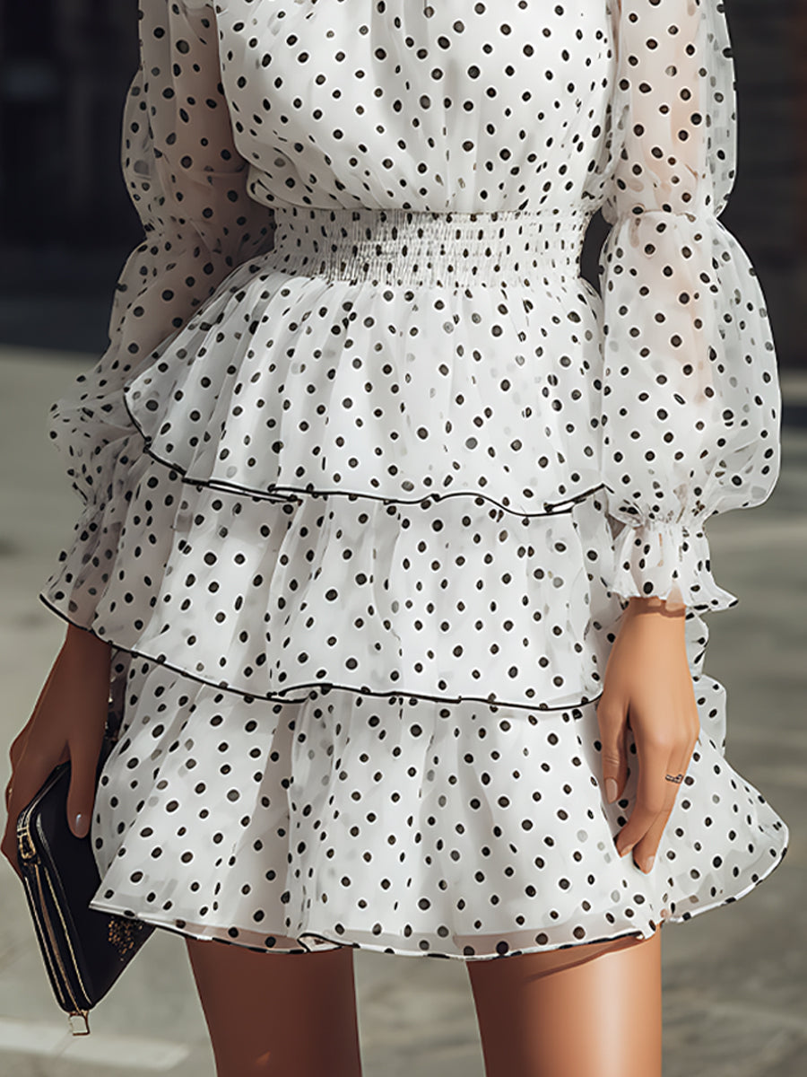 White Polka Dot Tiered Ruffle Dress | Elegant Women's Dress