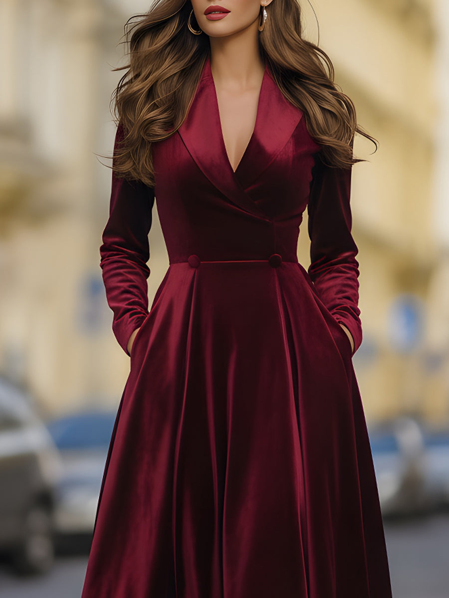 Burgundy Velvet Blazer Midi Dress | Elegant Women's Dress
