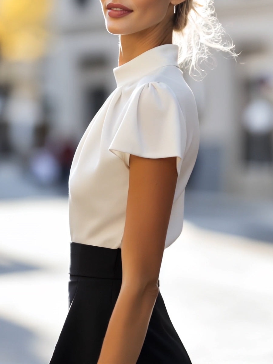 Sophisticated Pleated High-Neck Blouse | Elegant Women's Dress