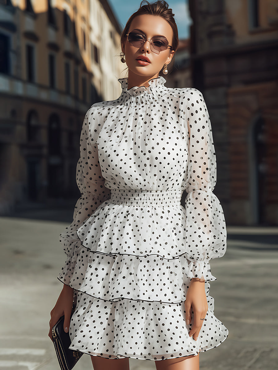 White Polka Dot Tiered Ruffle Dress | Elegant Women's Dress