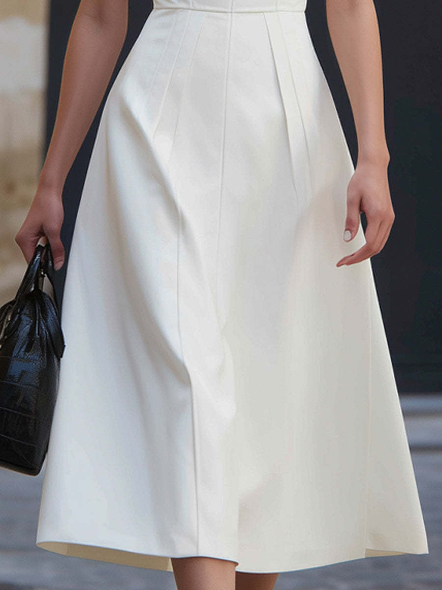 White Halter Neck Tailored Midi Dress | Elegant Women's Dress