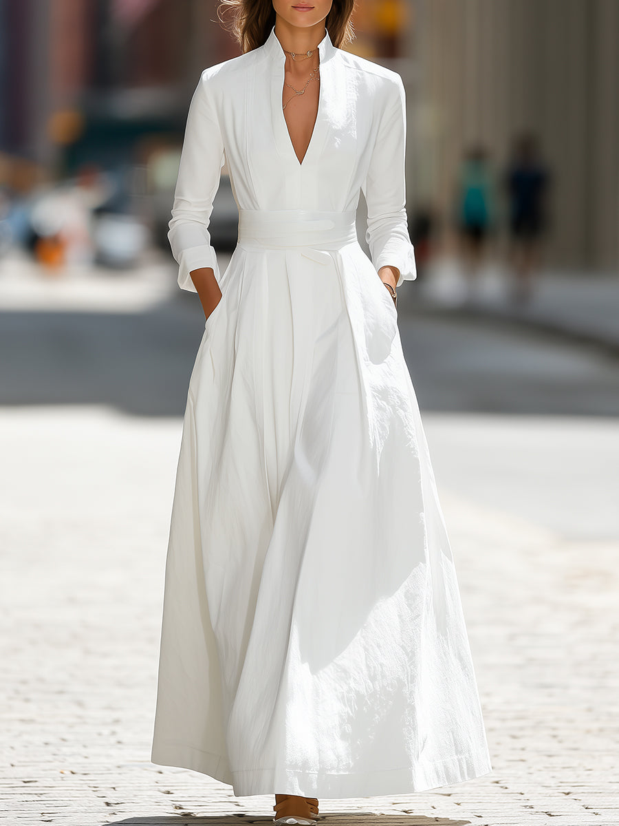 White Longline Structured Maxi Dress | Elegant Women's Dress