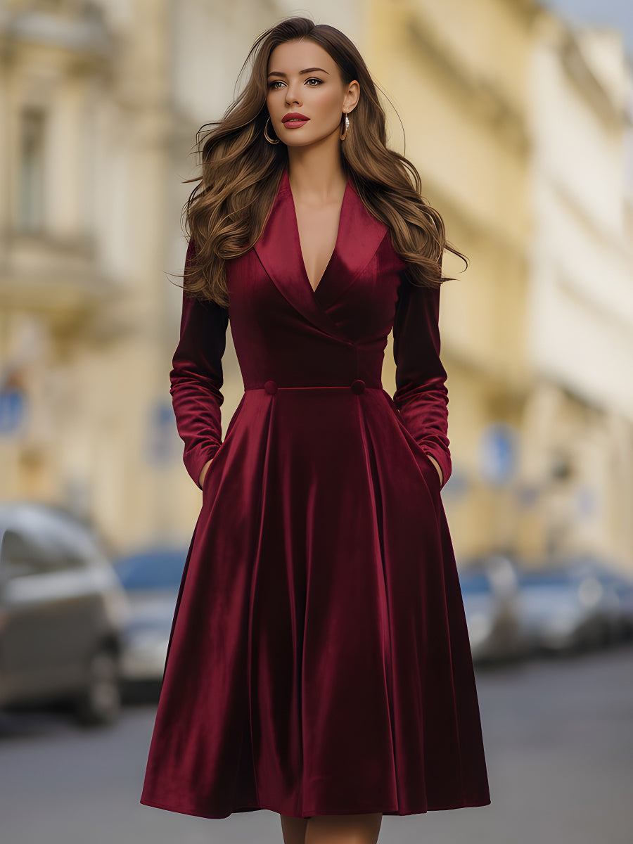 Burgundy Velvet Blazer Midi Dress | Elegant Women's Dress
