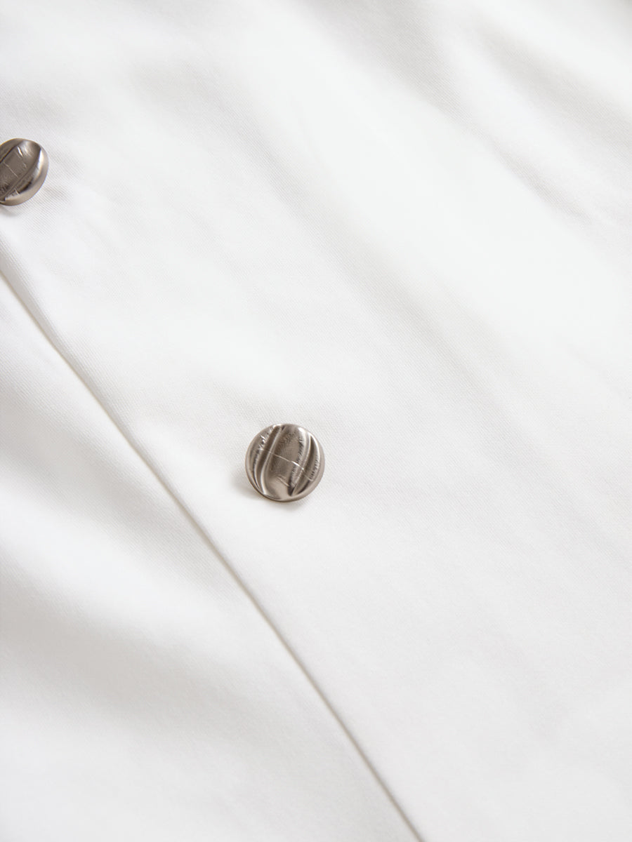 Stylish Double-Breasted White Dress with Navy Accents | Elegant Women's Dress