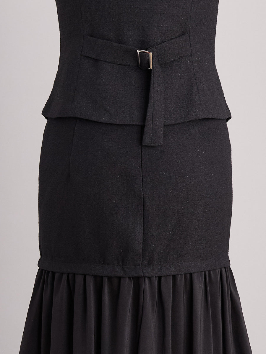 Pearl Button Vest And Maxi Skirt Two-Piece Set | Elegant Women's Dress