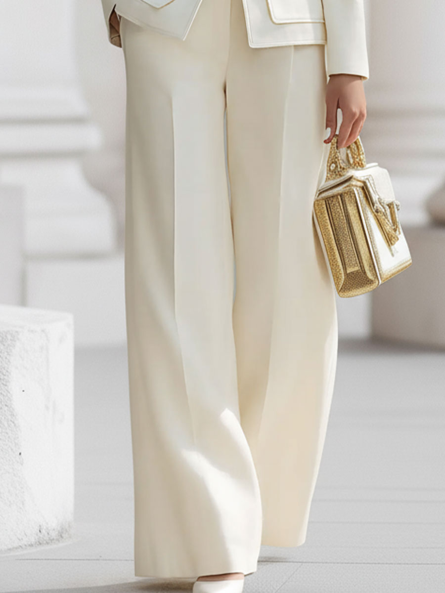 Elegant Cream Military-Inspired Tailored Suit Set With Gold Accents | Elegant Women's Dress