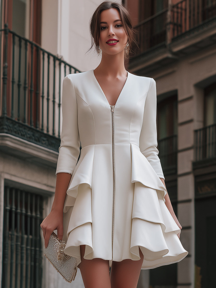 Zip-Front Peplum Hem Mini Dress | Elegant Women's Dress