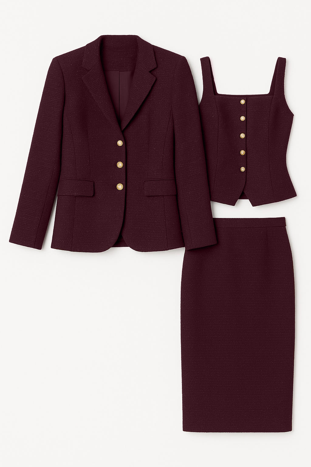 Stylish Tweed Three-Piece Power Set | Elegant Women's Dress