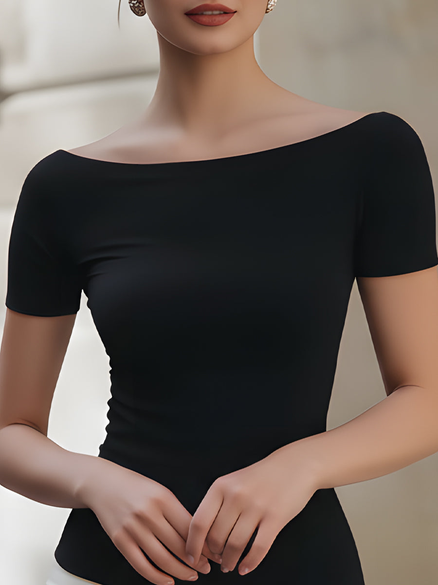 Two-Tone Off-Shoulder Colorblock Ruched Dress | Elegant Women's Dress