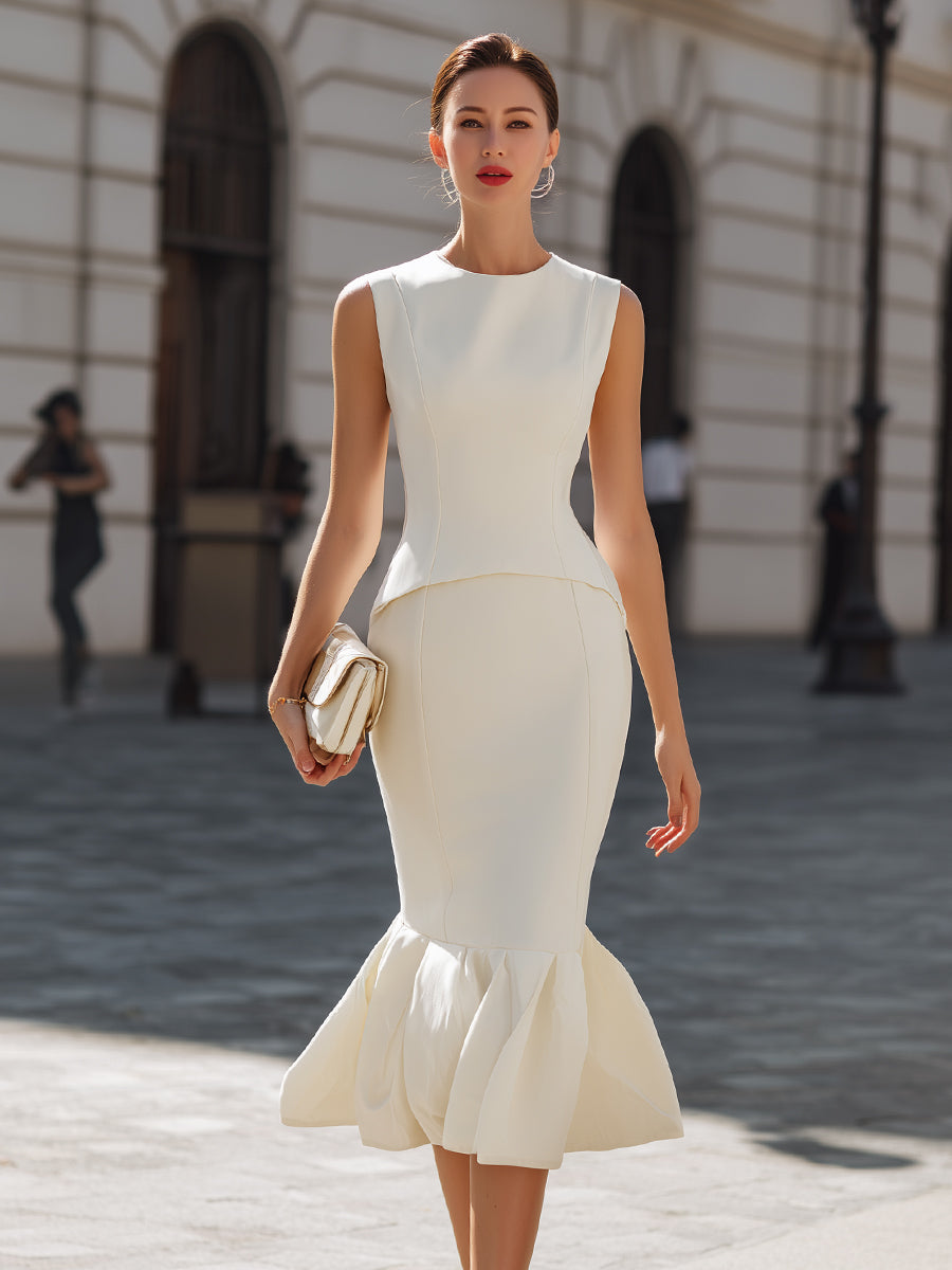 Sleeveless Sculpted Top and Mermaid Skirt Set | Elegant Women's Dress