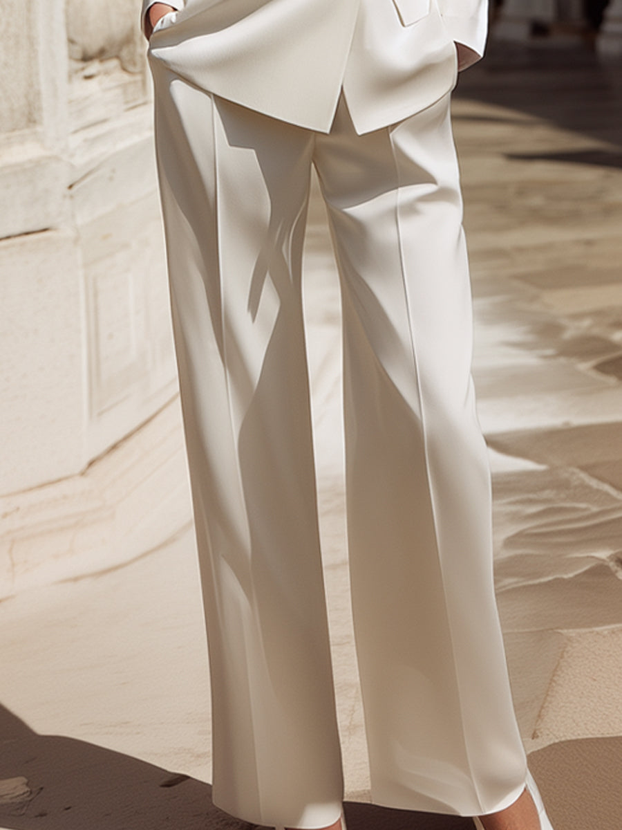 Double-Breasted Blazer & Wide-Leg Tailored Trousers Suit Set | Elegant Women's Dress