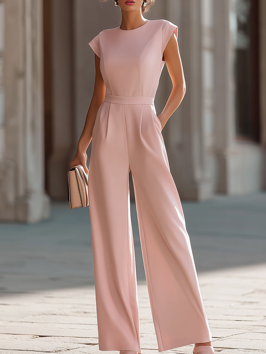 Blush Structured Wide-Leg Jumpsuit | Elegant Women's Dress