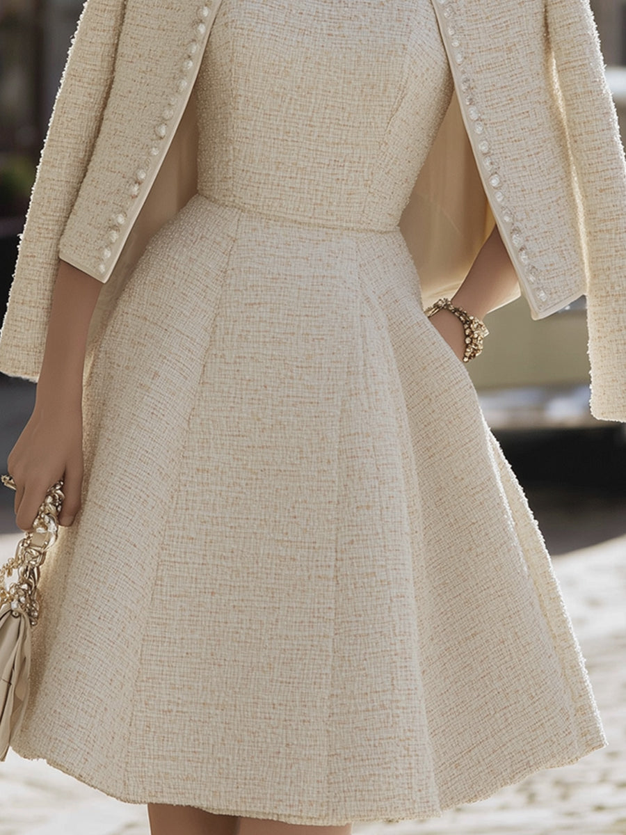 Tweed Dress And Pearl-Trimmed Jacket Set | Elegant Women's Dress