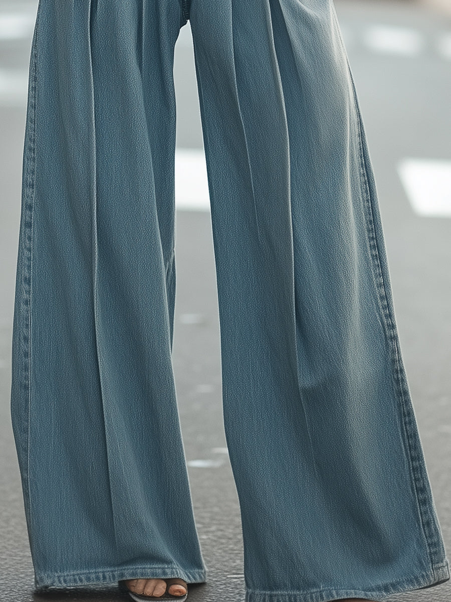 Vintage Wide-Leg Denim Trousers | Elegant Women's Dress