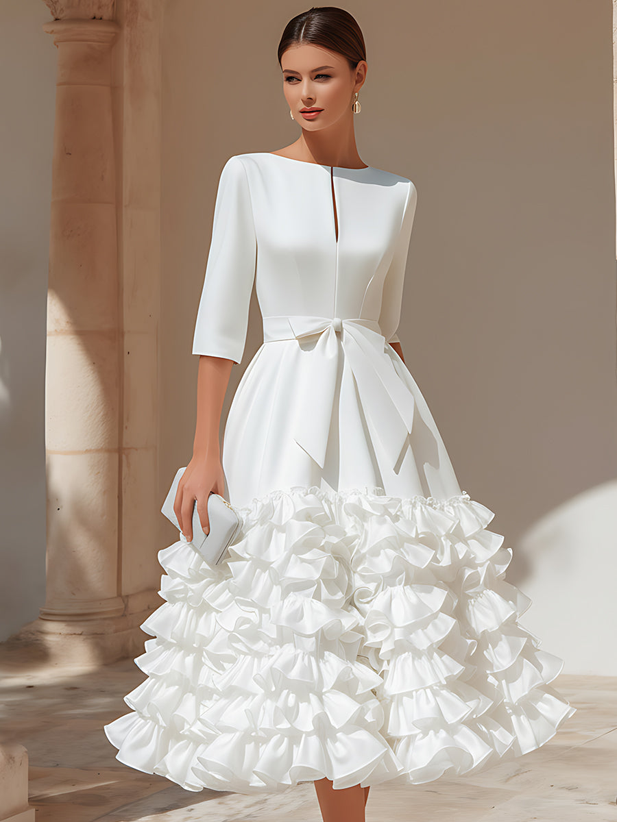 Belted Ruffled-Hem Midi Dress | Elegant Women's Dress
