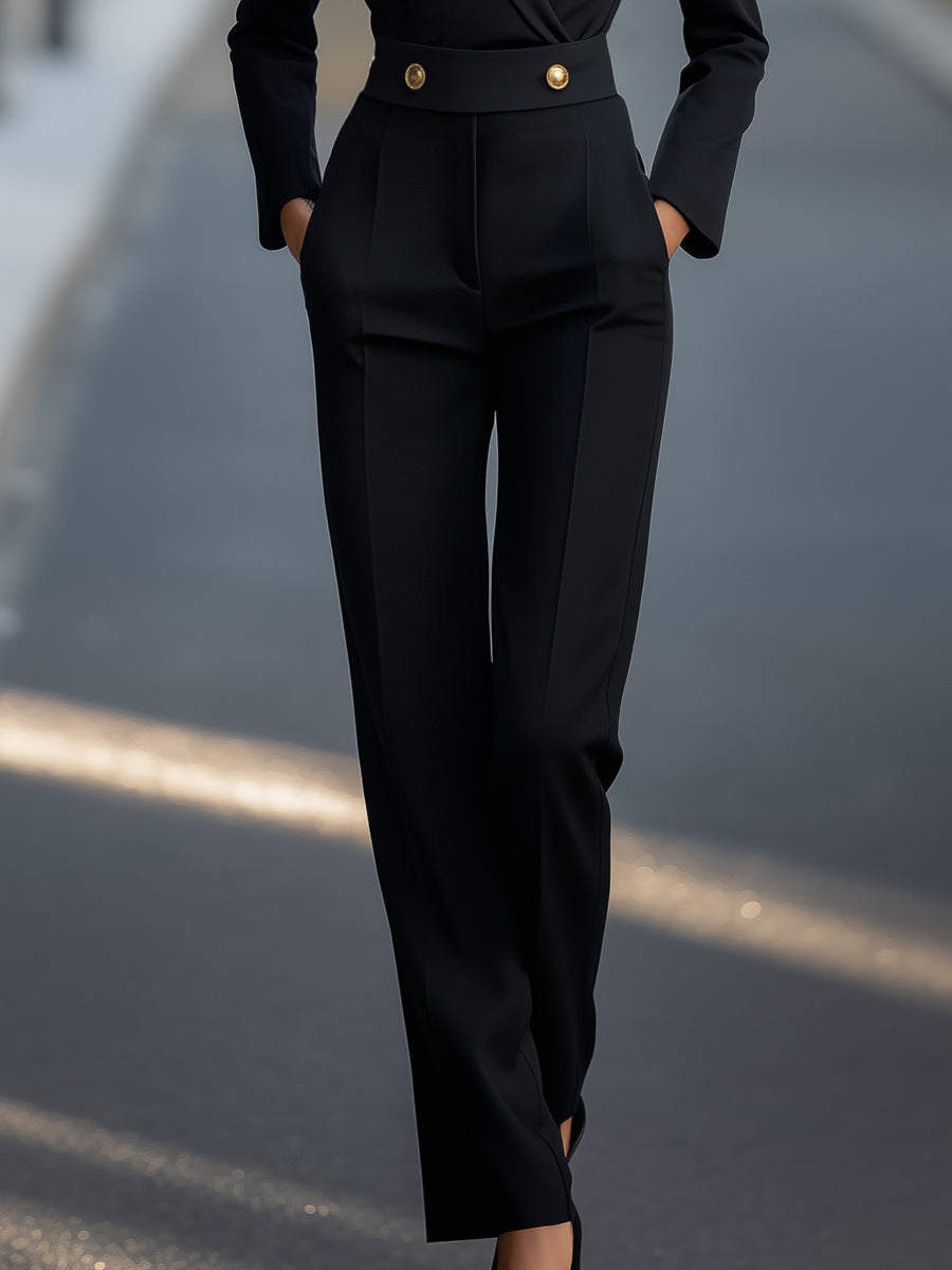 Tailored Jumpsuit With Gold Button Accents | Elegant Women's Dress