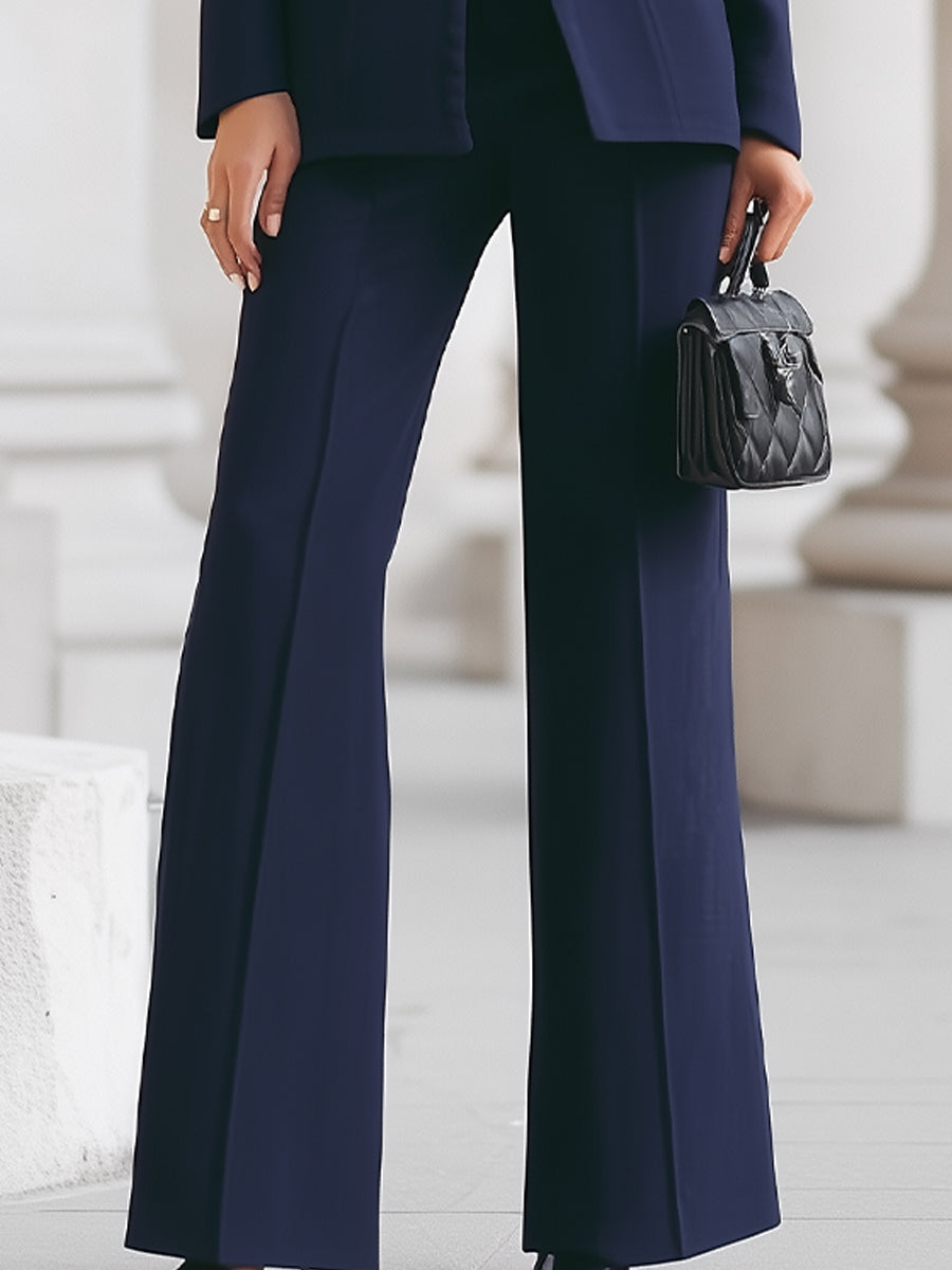 Sophisticated High-Collar Blazer & Wide-Leg Trousers Set | Elegant Women's Dress