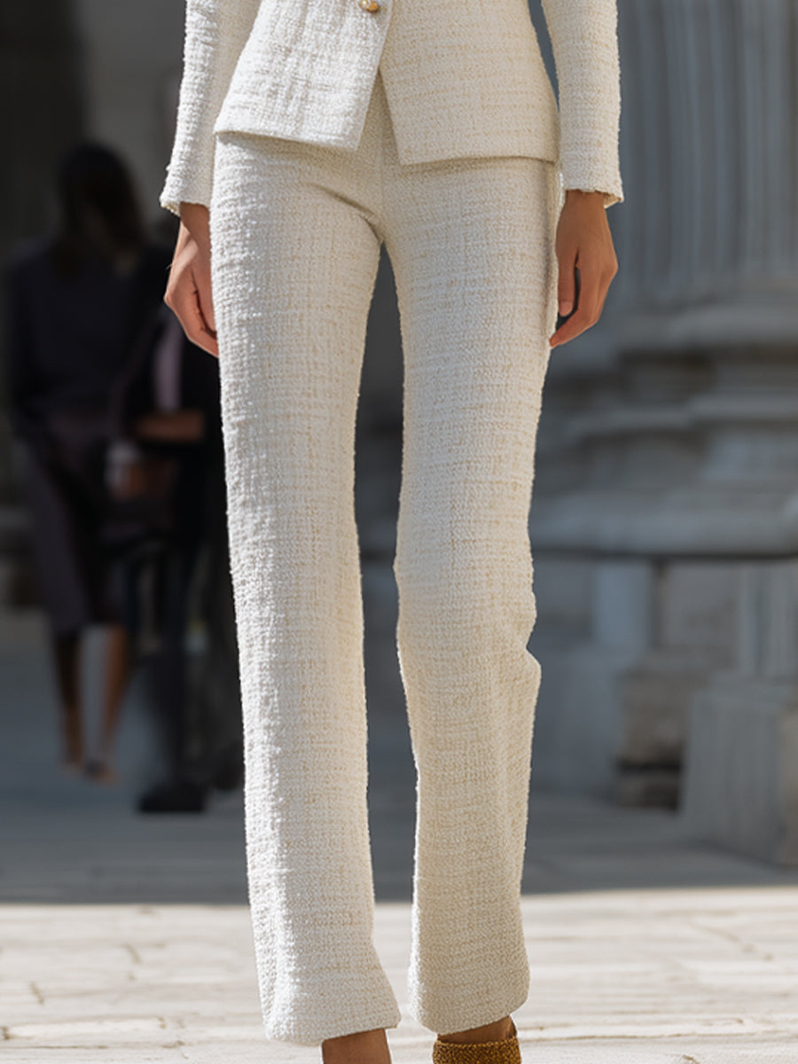 Ivory Tweed Square-Neck Suit Set | Elegant Women's Dress