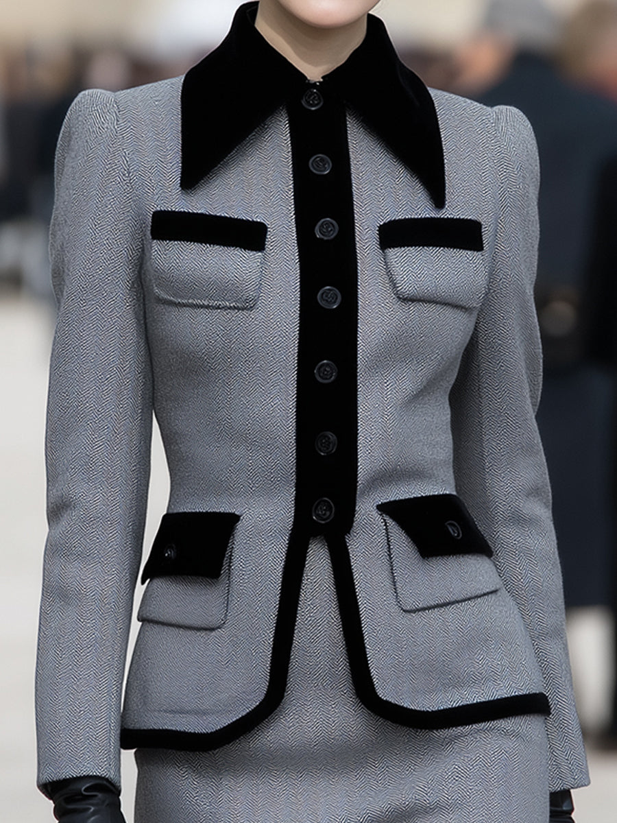 Elegant Herringbone Blazer & Pencil Skirt Set | Elegant Women's Dress