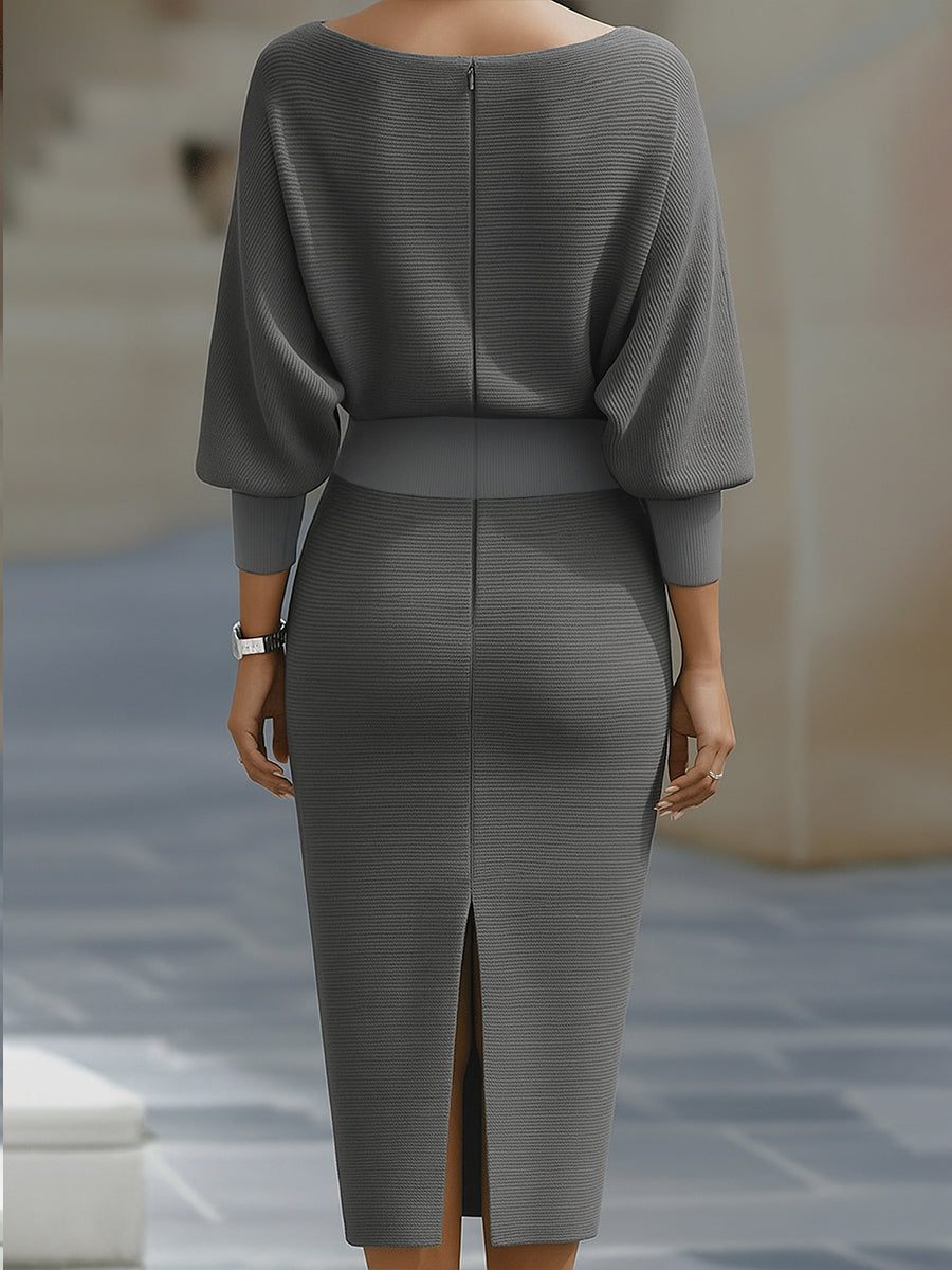 White Draped Batwing Midi Dress | Elegant Women's Dress