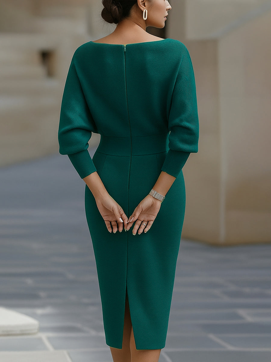 White Draped Batwing Midi Dress | Elegant Women's Dress