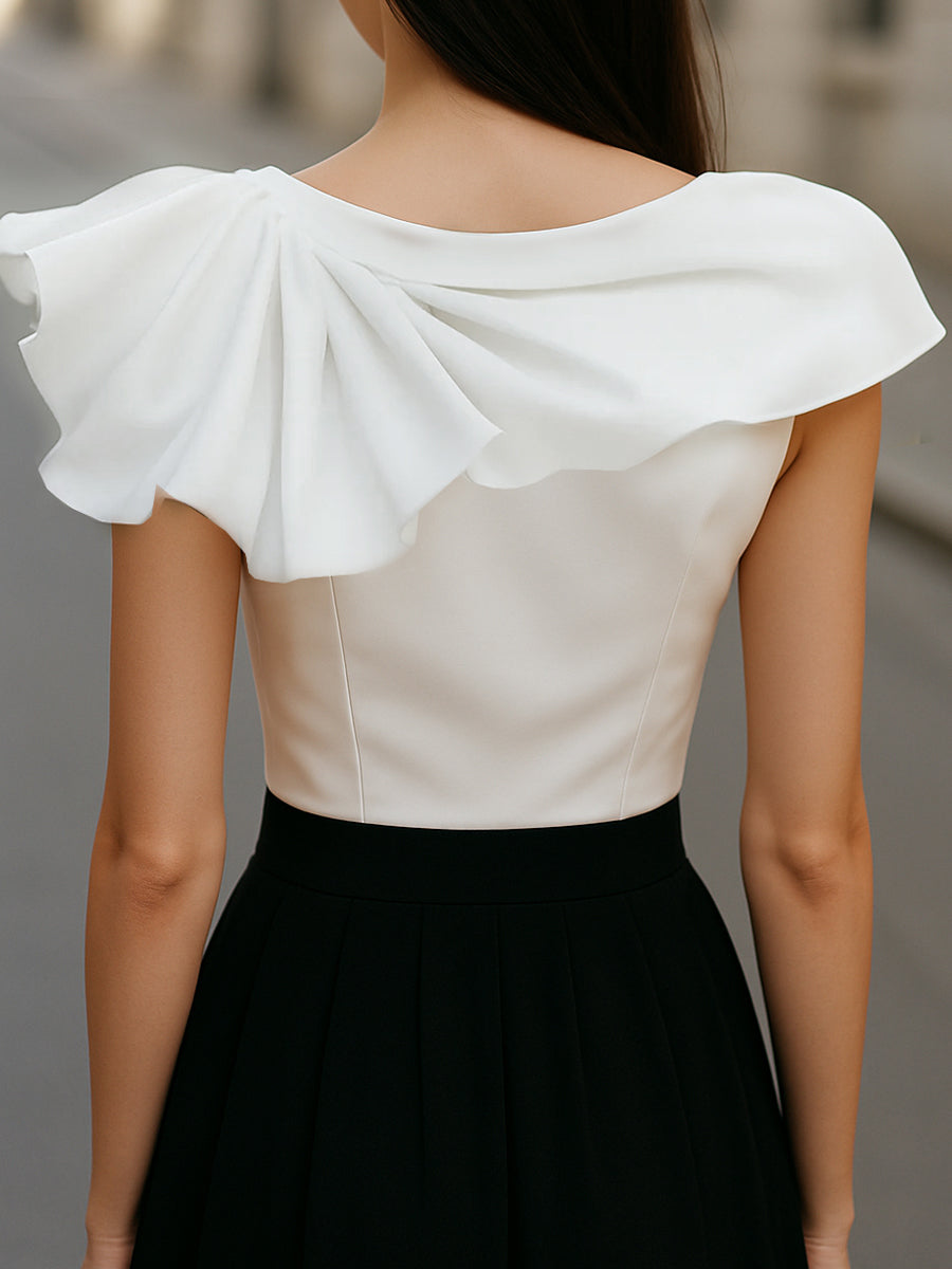 Chic Asymmetric Ruffle Blouse with Boat Neck | Elegant Women's Dress