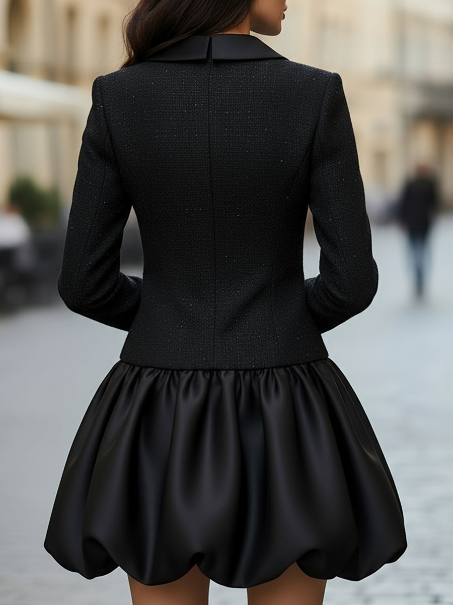 Tweed And Satin Bubble Hem Dress | Elegant Women's Dress