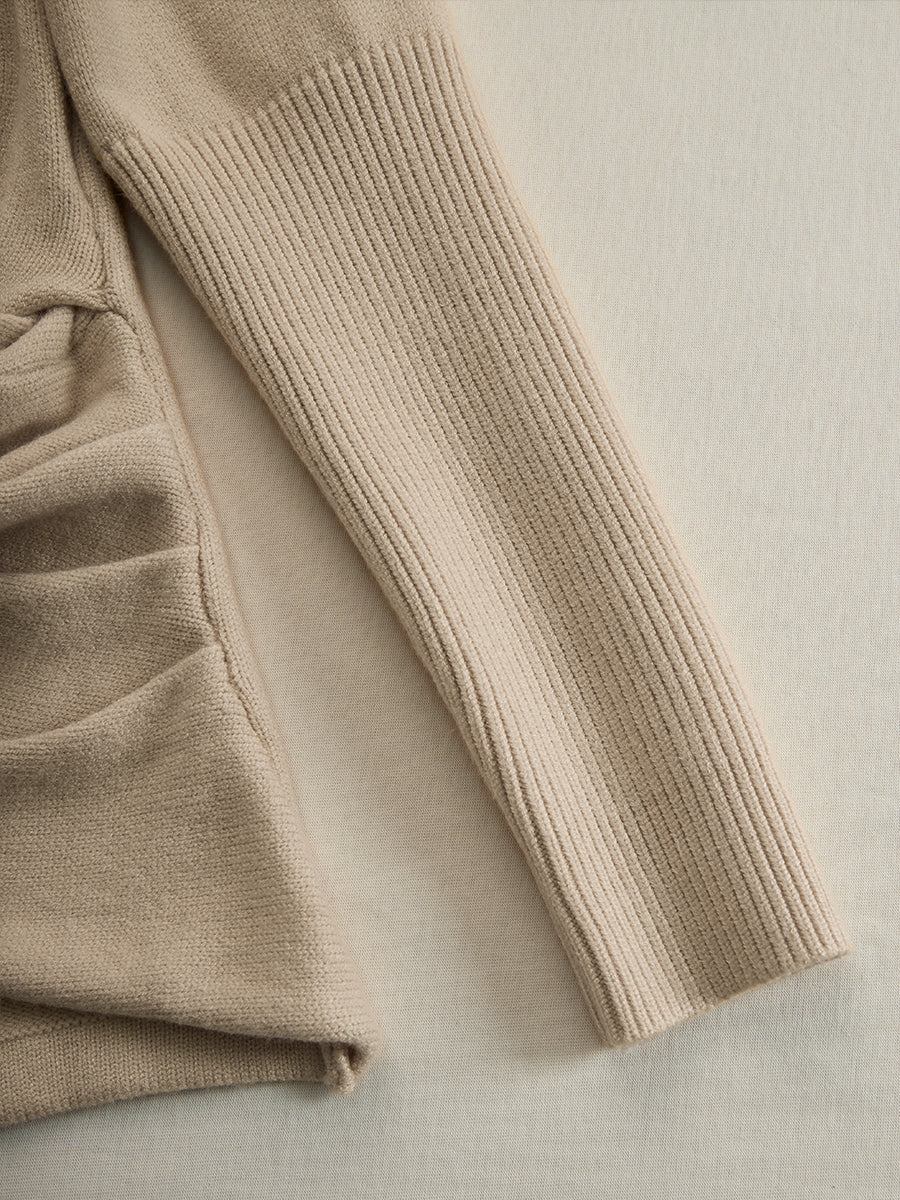Taupe Draped Knit Wrap Top | Elegant Women's Dress