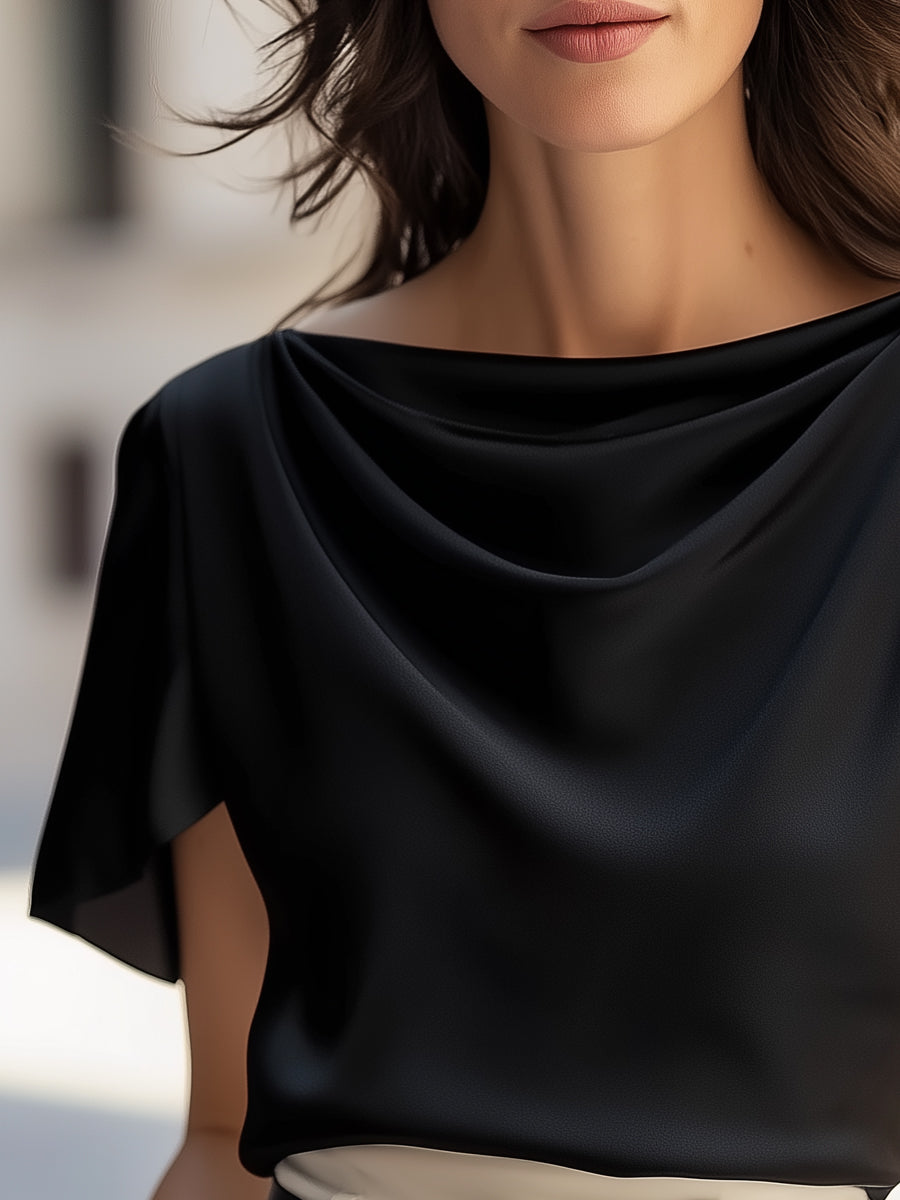 Classic Satin Draped Cap Sleeve Blouse | Elegant Women's Dress
