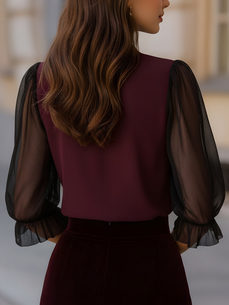 Sheer Puff Sleeve Button-Up Blouse | Elegant Women's Dress