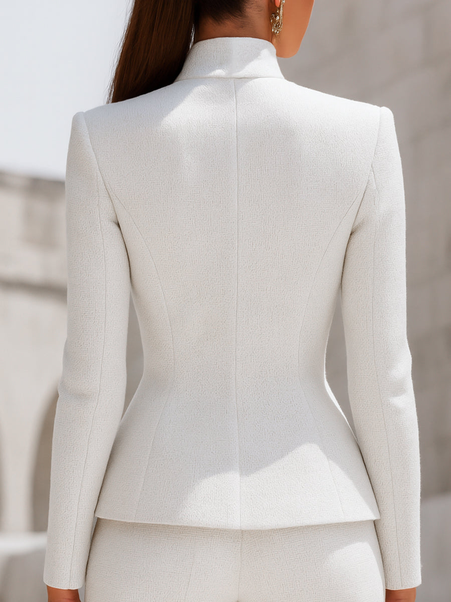 Sculpted Stand Collar Blazer With Gold Buttons | Elegant Women's Dress