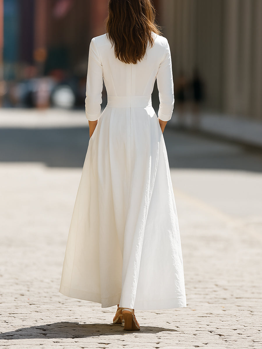 White Longline Structured Maxi Dress | Elegant Women's Dress