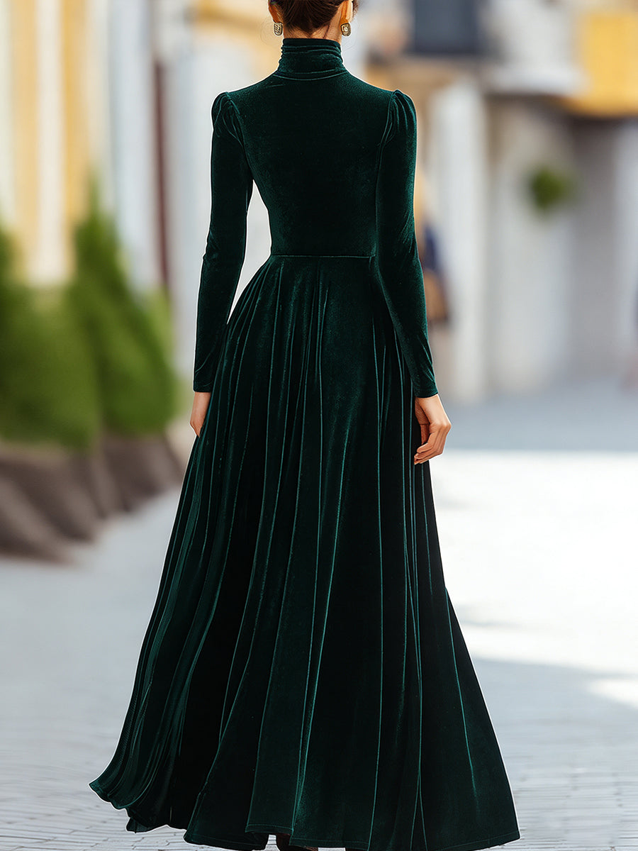 Burgundy Velvet Long-Sleeve Gown | Elegant Women's Dress