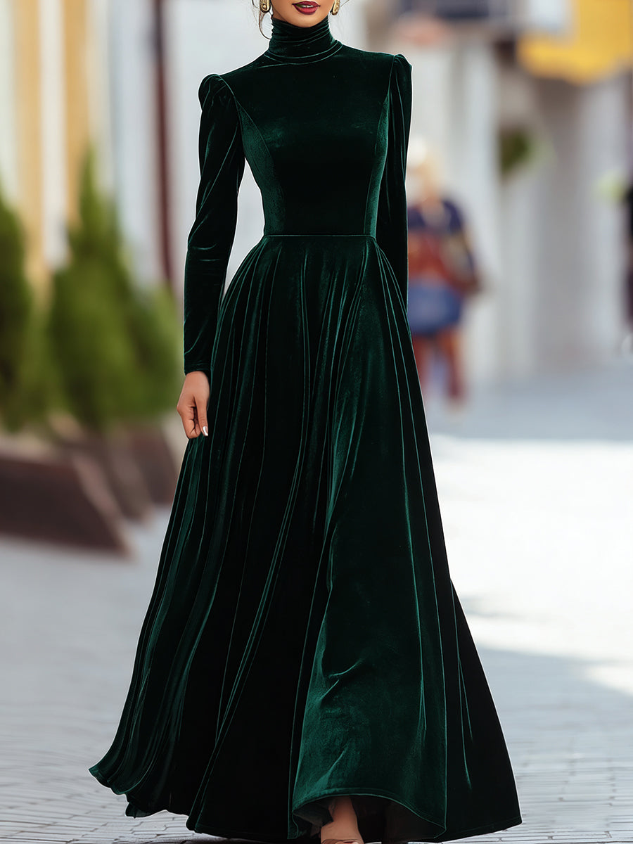 Burgundy Velvet Long-Sleeve Gown | Elegant Women's Dress