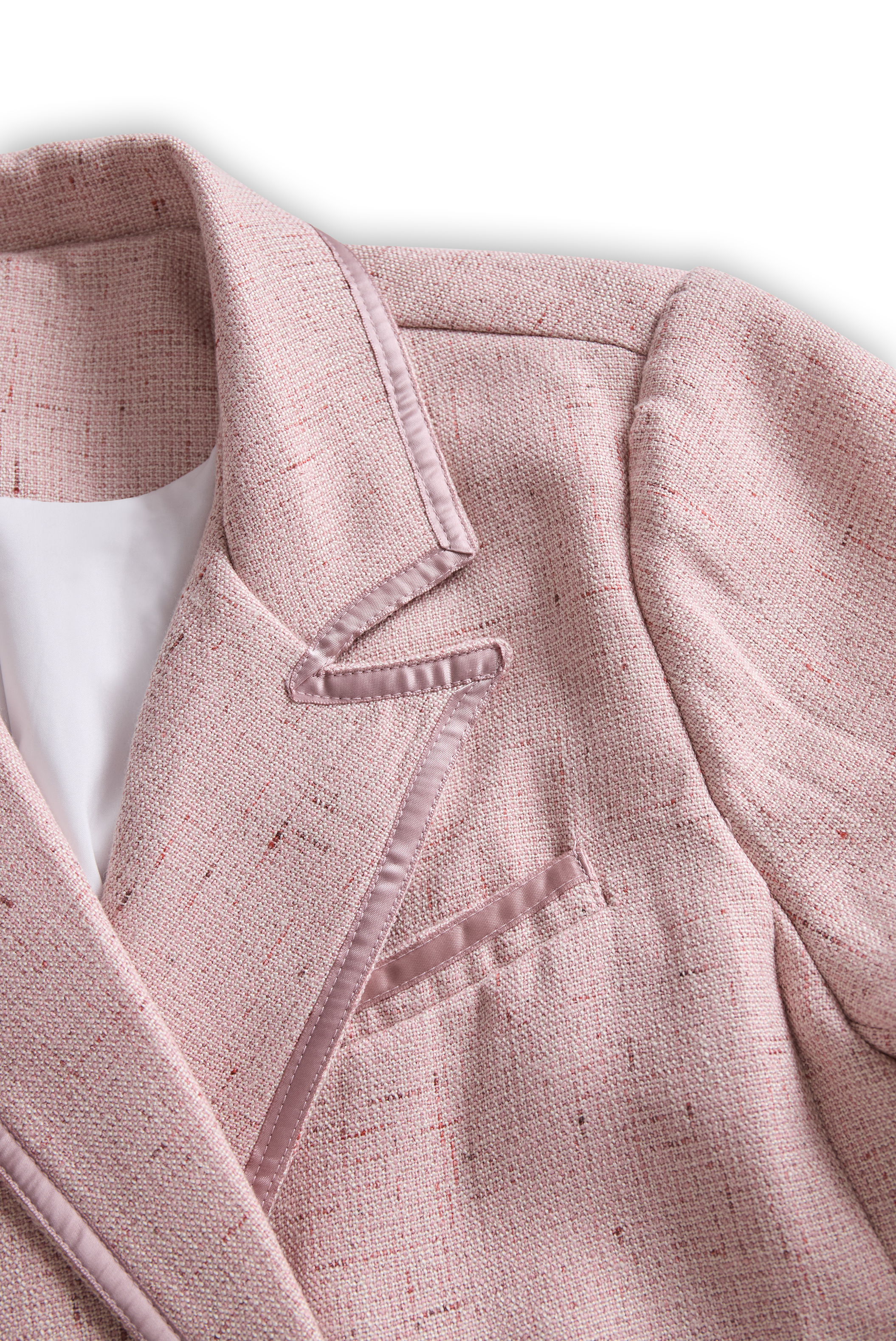 Chic Soft Pink Tweed Suit with Feminine Tailoring and Pearl Accents | Elegant Women's Dress