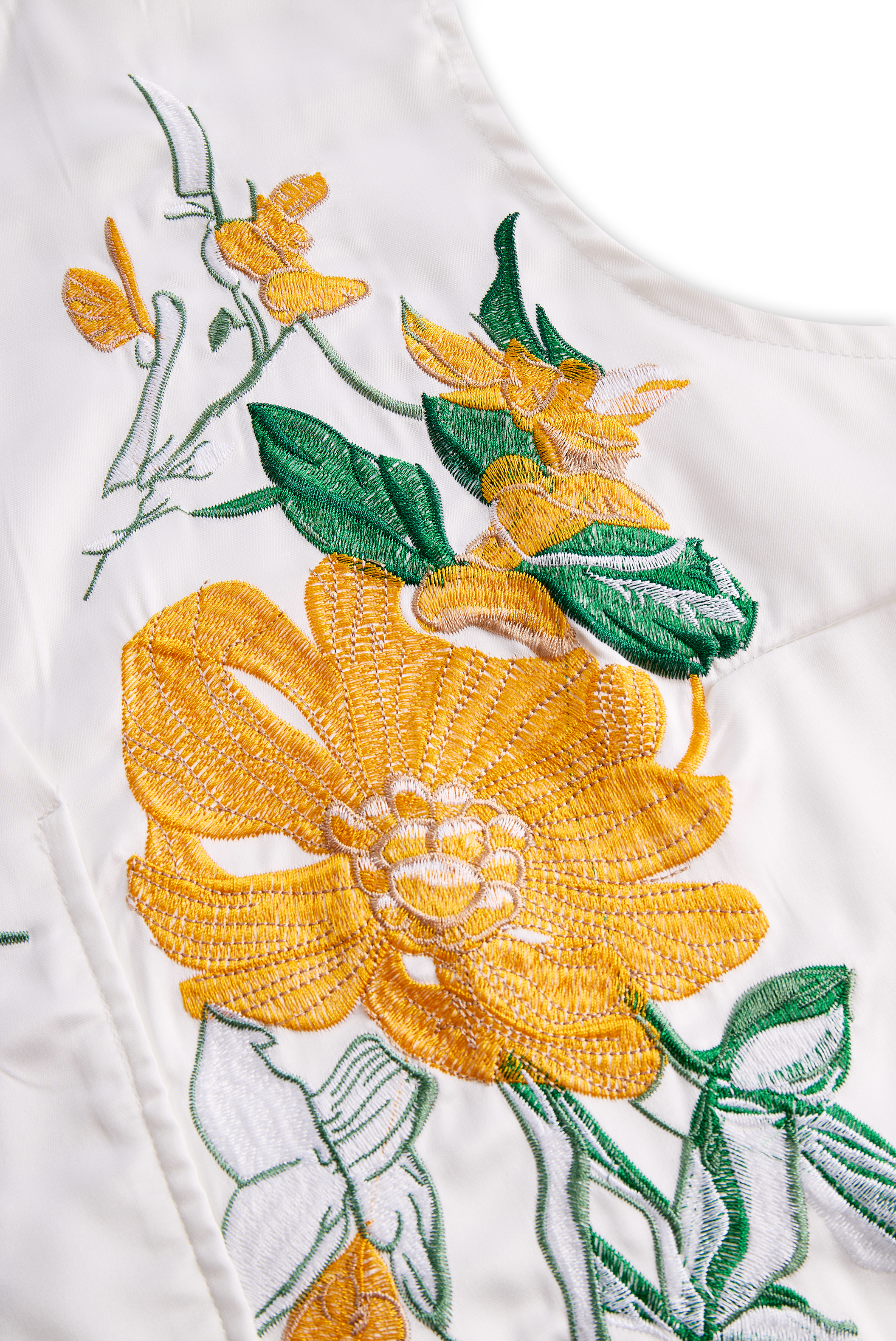 Sleeveless Blouse with Yellow Floral Embroidery | Elegant Women's Dress