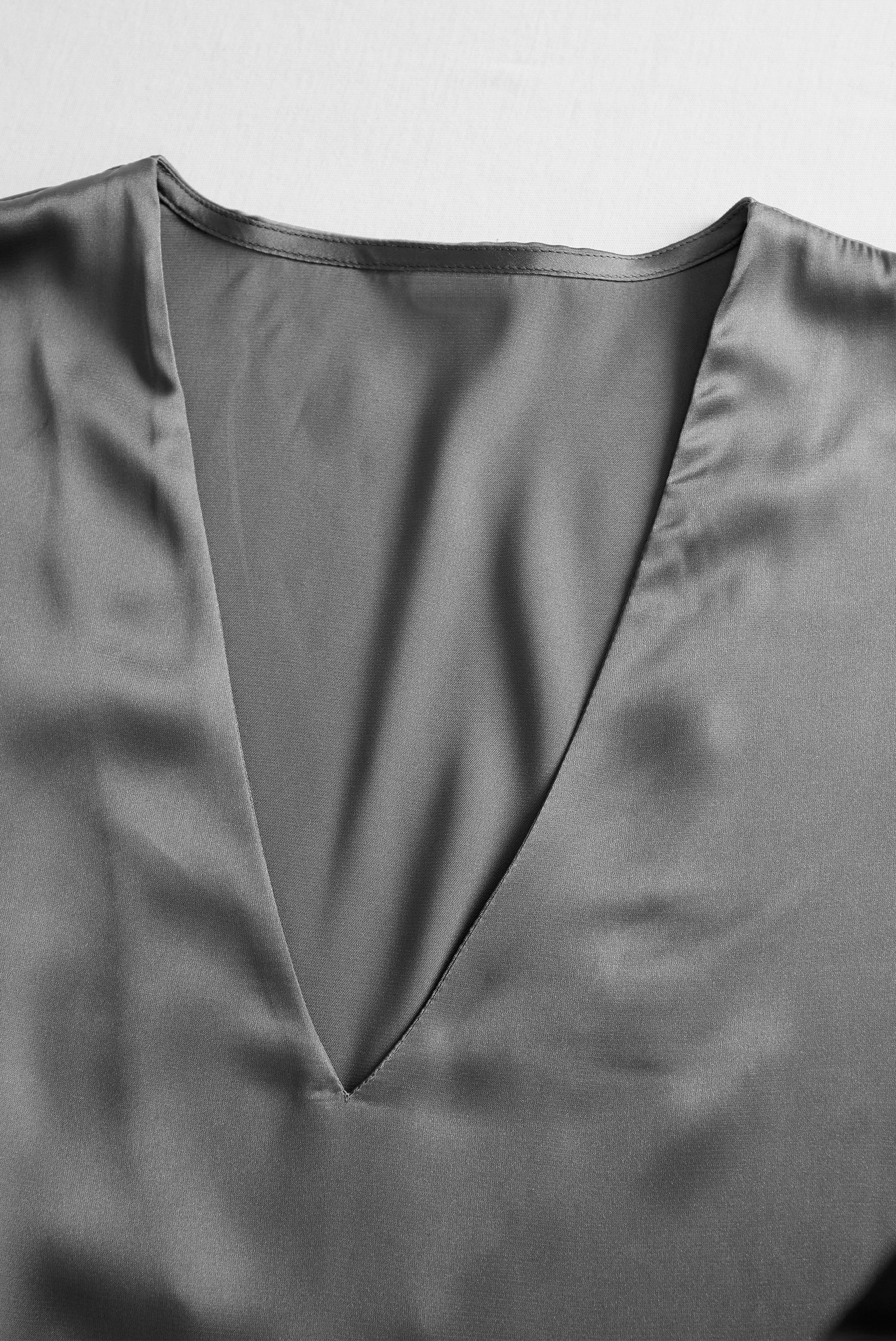 Charcoal Grey Satin Blouse with Subtle Tailored Fit | Elegant Women's Dress
